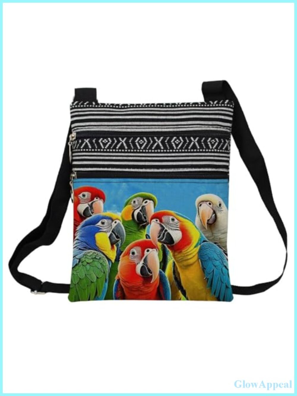 Parrots Floral Print Crossbody Bag Small Ethnic Adjustable Strap Travel Purse
